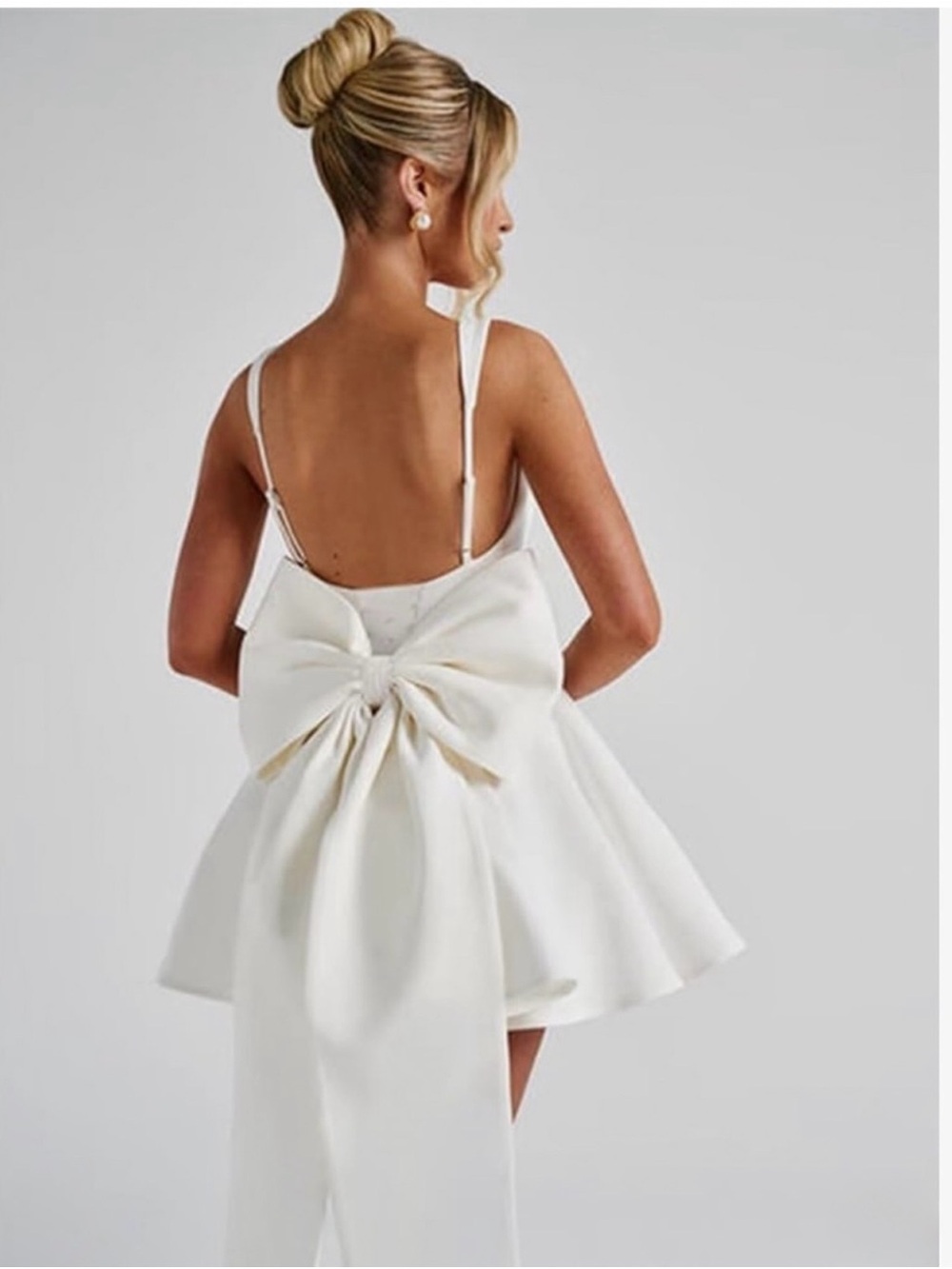 Babyboo Fashion White Square-Neck Fit & Flare Mini Dress with Detachable Bow XL - Picture 2 of 6